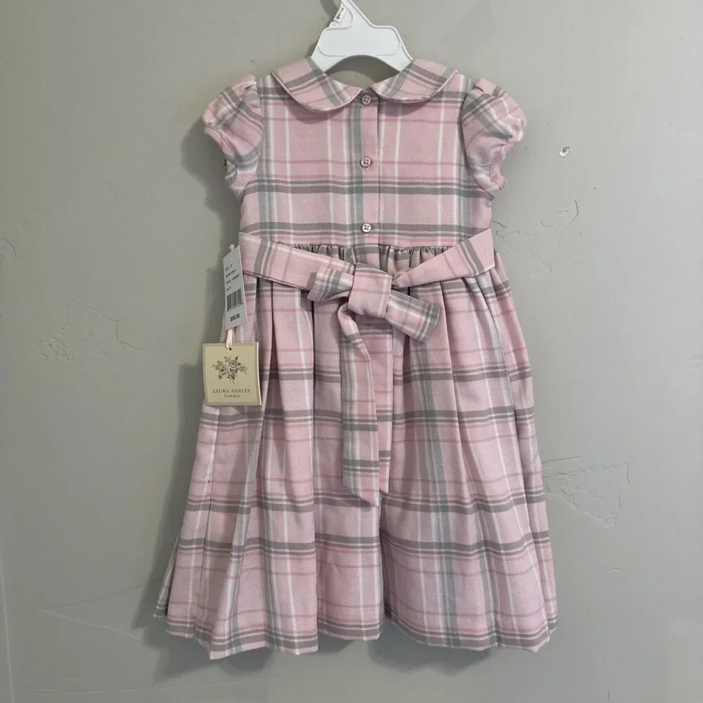 Laura Ashley Pink and Gray Plaid Smocked Dress